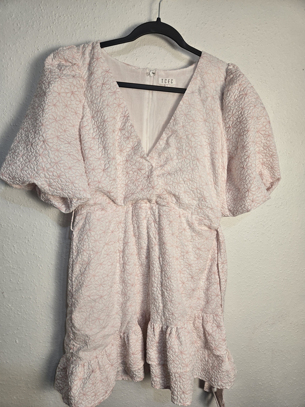 TCEC Light Pink Textured V-Neck Dress